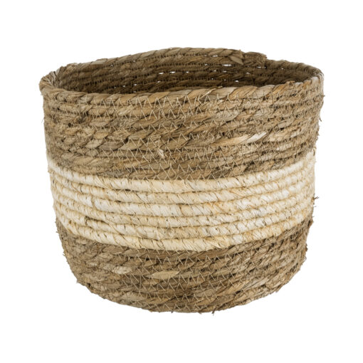 GloboStar® Artificial Garden KYTHIRA 20274 Διακοσμητικό Πλεκτό Καλάθι – Κασπώ Γλάστρα – Flower Pot Καφέ με Μπεζ Φ25 x Υ18cm
