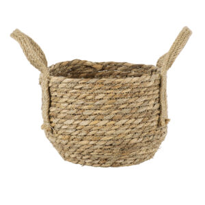 GloboStar® Artificial Garden PAROS 20275 Διακοσμητικό Πλεκτό Καλάθι – Κασπώ Γλάστρα – Flower Pot Μπεζ Φ19cm x Υ15cm