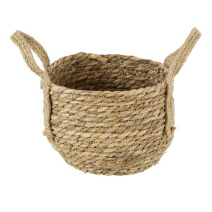 GloboStar® Artificial Garden PAROS 20275 Διακοσμητικό Πλεκτό Καλάθι – Κασπώ Γλάστρα – Flower Pot Μπεζ Φ19cm x Υ15cm