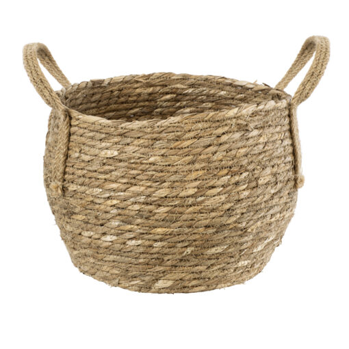 GloboStar® Artificial Garden PAROS 20276 Διακοσμητικό Πλεκτό Καλάθι – Κασπώ Γλάστρα – Flower Pot Μπεζ Φ24cm x Υ19cm