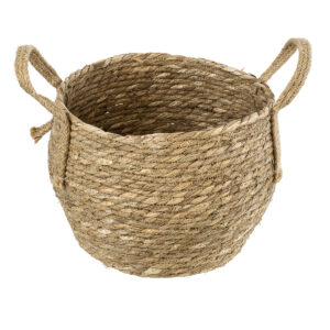 GloboStar® Artificial Garden PAROS 20276 Διακοσμητικό Πλεκτό Καλάθι – Κασπώ Γλάστρα – Flower Pot Μπεζ Φ24cm x Υ19cm