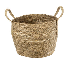 GloboStar® Artificial Garden PAROS 20277 Διακοσμητικό Πλεκτό Καλάθι – Κασπώ Γλάστρα – Flower Pot Μπεζ Φ29cm x Υ25cm