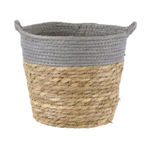 GloboStar® Artificial Garden SYROS 20281 Διακοσμητικό Πλεκτό Καλάθι – Κασπώ Γλάστρα – Flower Pot Μπεζ με Γκρι Φ20cm x Υ20cm