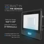 LED Προβολέας με Ανιχνευτή Κίνησης 1m Καλώδιο 30W V-TAC PRO Samsung Chip 100° 2340lm Μαύρος IP65 Θερμό 3000K – 20286