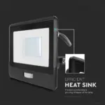 LED Προβολέας με Ανιχνευτή Κίνησης 1m Καλώδιο 30W V-TAC PRO Samsung Chip 100° 2340lm Μαύρος IP65 Θερμό 3000K – 20286