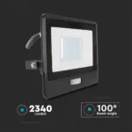 LED Προβολέας με Ανιχνευτή Κίνησης 1m Καλώδιο 30W V-TAC PRO Samsung Chip 100° 2340lm Μαύρος IP65 Θερμό 3000K – 20286