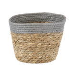 GloboStar® Artificial Garden ANTIPAROS 20288 Διακοσμητικό Πλεκτό Καλάθι – Κασπώ Γλάστρα – Flower Pot Μπεζ με Γκρι Φ18cm x Υ15cm