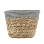 GloboStar® Artificial Garden ANTIPAROS 20288 Διακοσμητικό Πλεκτό Καλάθι – Κασπώ Γλάστρα – Flower Pot Μπεζ με Γκρι Φ18cm x Υ15cm
