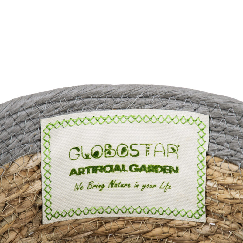 GloboStar® Artificial Garden ANTIPAROS 20288 Διακοσμητικό Πλεκτό Καλάθι – Κασπώ Γλάστρα – Flower Pot Μπεζ με Γκρι Φ18cm x Υ15cm
