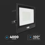 LED Προβολέας με Ανιχνευτή Κίνησης 50W V-TAC PRO Samsung Chip 100° 4000lm Μαύρος με 1m καλώδιο IP65 Θερμό 3000K – 20289