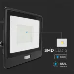 LED Προβολέας με Ανιχνευτή Κίνησης 50W V-TAC PRO Samsung Chip 100° 4000lm Μαύρος με 1m καλώδιο IP65 Θερμό 3000K – 20289