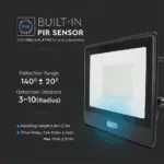 LED Προβολέας με Ανιχνευτή Κίνησης 50W V-TAC PRO Samsung Chip 100° 4000lm Μαύρος με 1m καλώδιο IP65 Θερμό 3000K – 20289