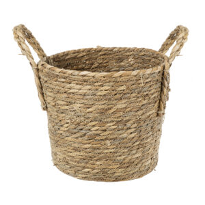 GloboStar® Artificial Garden TINOS 20290 Διακοσμητικό Πλεκτό Καλάθι – Κασπώ Γλάστρα – Flower Pot Μπεζ Φ25cm x Υ20cm