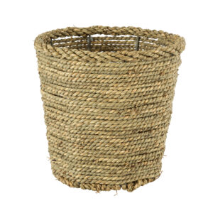 GloboStar® Artificial Garden THASSOS 20294 Διακοσμητικό Πλεκτό Καλάθι – Κασπώ Γλάστρα – Flower Pot Μπεζ με Καφέ Φ26cm x Υ24cm