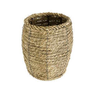 GloboStar® Artificial Garden THASSOS 20295 Διακοσμητικό Πλεκτό Καλάθι – Κασπώ Γλάστρα – Flower Pot Μπεζ Φ18 x Υ24cm