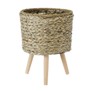 GloboStar® Artificial Garden SKOPELOS 20296 Διακοσμητικό Πλεκτό Καλάθι – Κασπώ Γλάστρα – Flower Pot Μπεζ με Καφέ Φ26cm x Υ36cm