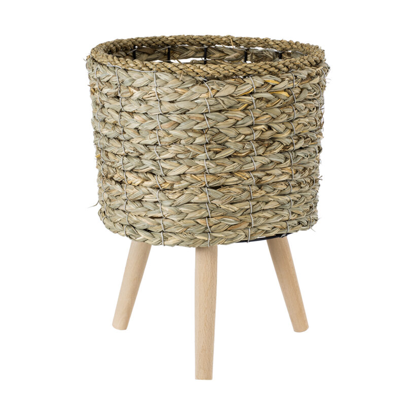 GloboStar® Artificial Garden SKOPELOS 20296 Διακοσμητικό Πλεκτό Καλάθι – Κασπώ Γλάστρα – Flower Pot Μπεζ με Καφέ Φ26cm x Υ36cm