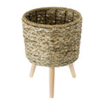 GloboStar® Artificial Garden SKOPELOS 20296 Διακοσμητικό Πλεκτό Καλάθι – Κασπώ Γλάστρα – Flower Pot Μπεζ με Καφέ Φ26cm x Υ36cm