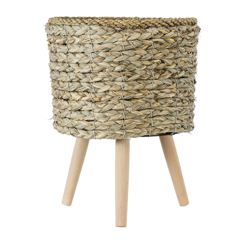 GloboStar® Artificial Garden SKOPELOS 20296 Διακοσμητικό Πλεκτό Καλάθι – Κασπώ Γλάστρα – Flower Pot Μπεζ με Καφέ Φ26cm x Υ36cm