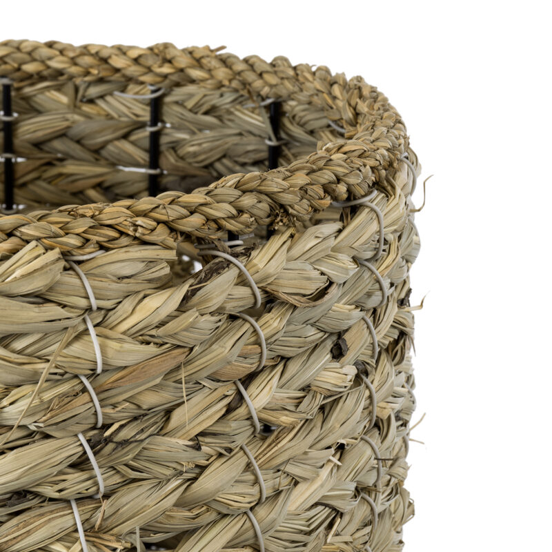 GloboStar® Artificial Garden SKOPELOS 20296 Διακοσμητικό Πλεκτό Καλάθι – Κασπώ Γλάστρα – Flower Pot Μπεζ με Καφέ Φ26cm x Υ36cm