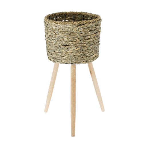 GloboStar® Artificial Garden SKOPELOS 20298 Διακοσμητικό Πλεκτό Καλάθι – Κασπώ Γλάστρα – Flower Pot Μπεζ με Καφέ Φ26cm x Υ55cm