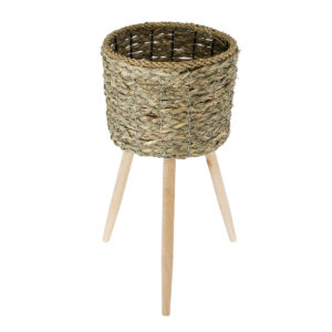 GloboStar® Artificial Garden SKOPELOS 20298 Διακοσμητικό Πλεκτό Καλάθι – Κασπώ Γλάστρα – Flower Pot Μπεζ με Καφέ Φ26cm x Υ55cm