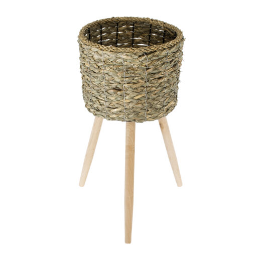 GloboStar® Artificial Garden SKOPELOS 20298 Διακοσμητικό Πλεκτό Καλάθι – Κασπώ Γλάστρα – Flower Pot Μπεζ με Καφέ Φ26cm x Υ55cm