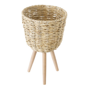 GloboStar® Artificial Garden LIMNOS 20299 Διακοσμητικό Πλεκτό Καλάθι – Κασπώ Γλάστρα – Flower Pot Μπεζ Φ26cm x Υ42cm