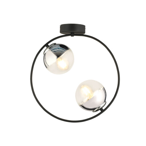 GloboStar® CITY 202-0040 Μοντέρνο Φωτιστικό Οροφής Μπάλα Δίφωτο 2 x E27 IP20 Μαύρο Μέταλλο με Διάφανο Γυαλί – Μ45 x Π15 x Υ55cm