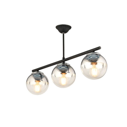 GloboStar® CITY 202-0043 Μοντέρνο Κρεμαστό Φωτιστικό Μπάλα Τρίφωτο 3 x E27 IP20 Μαύρο Μέταλλο με Διάφανο Γυαλί – Μ55 x Π15 x Υ43cm