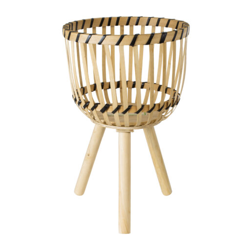 GloboStar® Artificial Garden FOLEGANDROS 20301 Διακοσμητικό Πλεκτό Καλάθι – Κασπώ Γλάστρα – Flower Pot Μπεζ με Καφέ Φ25cm x Υ37cm