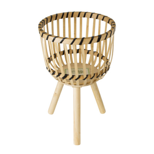 GloboStar® Artificial Garden FOLEGANDROS 20301 Διακοσμητικό Πλεκτό Καλάθι – Κασπώ Γλάστρα – Flower Pot Μπεζ με Καφέ Φ25cm x Υ37cm