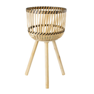 GloboStar® Artificial Garden FOLEGANDROS 20302 Διακοσμητικό Πλεκτό Καλάθι – Κασπώ Γλάστρα – Flower Pot Μπεζ με Καφέ Φ32cm x Υ59cm