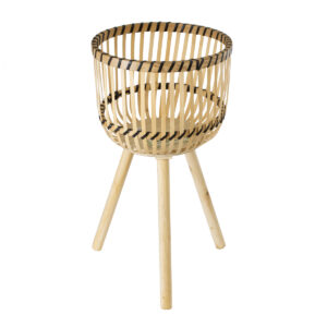 GloboStar® Artificial Garden FOLEGANDROS 20302 Διακοσμητικό Πλεκτό Καλάθι – Κασπώ Γλάστρα – Flower Pot Μπεζ με Καφέ Φ32cm x Υ59cm