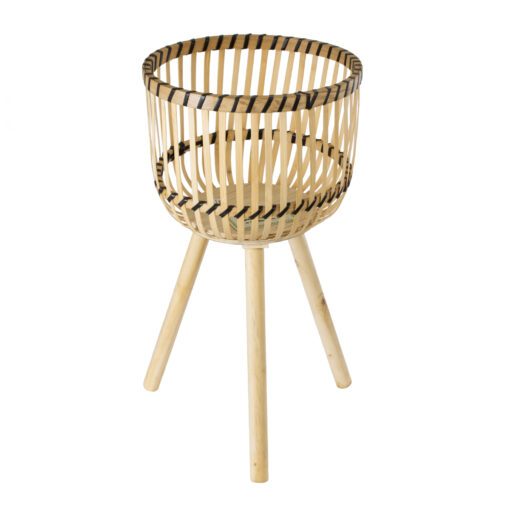 GloboStar® Artificial Garden FOLEGANDROS 20302 Διακοσμητικό Πλεκτό Καλάθι – Κασπώ Γλάστρα – Flower Pot Μπεζ με Καφέ Φ32cm x Υ59cm