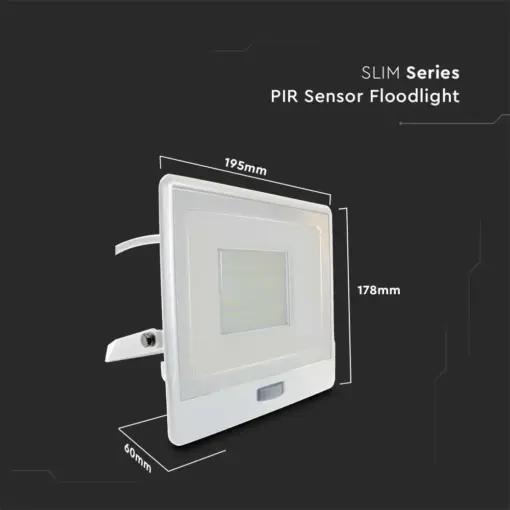 LED Προβολέας με Ανιχνευτή Κίνησης 50W V-TAC PRO Samsung Chip 100° 4000lm Λευκός με 1m καλώδιο IP65 Ψυχρό 6500K – 20303