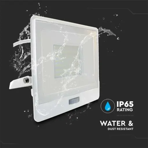 LED Προβολέας με Ανιχνευτή Κίνησης 50W V-TAC PRO Samsung Chip 100° 4000lm Λευκός με 1m καλώδιο IP65 Ψυχρό 6500K – 20303
