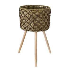 GloboStar® Artificial Garden SAMOS 20305 Διακοσμητικό Πλεκτό Καλάθι – Κασπώ Γλάστρα – Flower Pot Μπεζ με Καφέ Φ32cm x Υ58cm