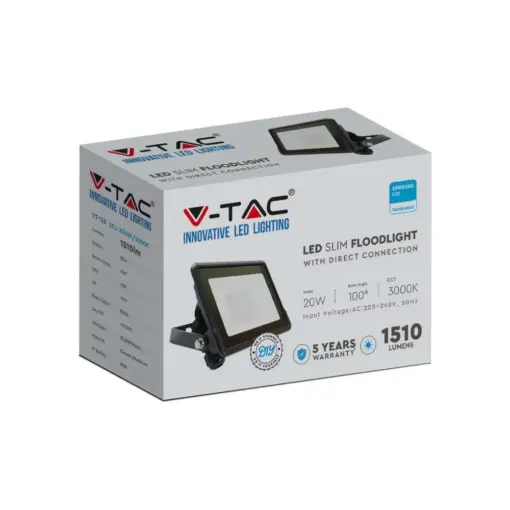 LED Προβολέας 20W V-TAC PRO Samsung Chip Μαύρος 100° 1510lm Αδιάβροχος IP65 Θερμό 3000K – 20307