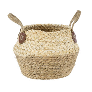 GloboStar® Artificial Garden ANDROS 20315 Διακοσμητικό Πλεκτό Καλάθι – Κασπώ Γλάστρα – Flower Pot Καφέ με Μπεζ Φ18cm x Υ21cm