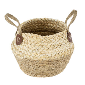 GloboStar® Artificial Garden ANDROS 20315 Διακοσμητικό Πλεκτό Καλάθι – Κασπώ Γλάστρα – Flower Pot Καφέ με Μπεζ Φ18cm x Υ21cm