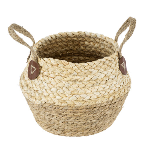 GloboStar® Artificial Garden ANDROS 20315 Διακοσμητικό Πλεκτό Καλάθι – Κασπώ Γλάστρα – Flower Pot Καφέ με Μπεζ Φ18cm x Υ21cm