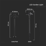 LED Φωτιστικό Καρφί Κήπου Μαύρο 7W V-TAC PRO Samsung Chip IP65 Θερμό 3000K – 20316