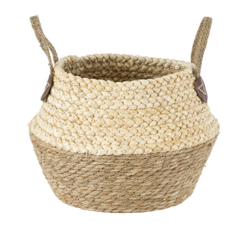 GloboStar® Artificial Garden ANDROS 20316 Διακοσμητικό Πλεκτό Καλάθι – Κασπώ Γλάστρα – Flower Pot Καφέ με Μπεζ Φ22cm x Υ26cm