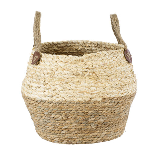 GloboStar® Artificial Garden ANDROS 20317 Διακοσμητικό Πλεκτό Καλάθι – Κασπώ Γλάστρα – Flower Pot Καφέ με Μπεζ Φ29cm x Υ30cm