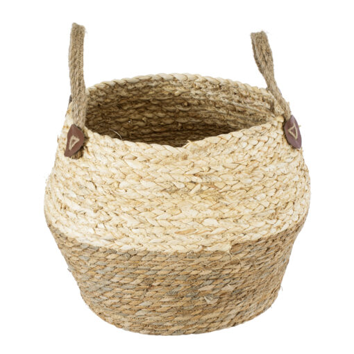 GloboStar® Artificial Garden ANDROS 20317 Διακοσμητικό Πλεκτό Καλάθι – Κασπώ Γλάστρα – Flower Pot Καφέ με Μπεζ Φ29cm x Υ30cm