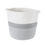 GloboStar® Artificial Garden POSITANO 20319 Διακοσμητικό Πλεκτό Καλάθι – Κασπώ Γλάστρα – Flower Pot Γκρι με Λευκό Φ25cm x Υ25cm