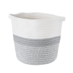 GloboStar® Artificial Garden POSITANO 20319 Διακοσμητικό Πλεκτό Καλάθι – Κασπώ Γλάστρα – Flower Pot Γκρι με Λευκό Φ25cm x Υ25cm