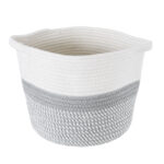 GloboStar® Artificial Garden POSITANO 20319 Διακοσμητικό Πλεκτό Καλάθι – Κασπώ Γλάστρα – Flower Pot Γκρι με Λευκό Φ25cm x Υ25cm