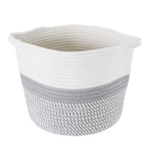 GloboStar® Artificial Garden POSITANO 20319 Διακοσμητικό Πλεκτό Καλάθι – Κασπώ Γλάστρα – Flower Pot Γκρι με Λευκό Φ25cm x Υ25cm